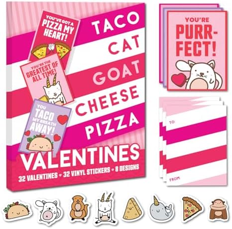 Taco Cat Goat Cheese Pizza Valentine's Day Cards for Kids' Classrooms box art